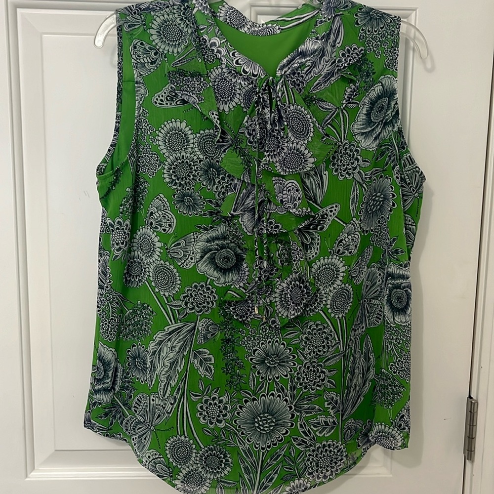 Tommy Hilfiger Ruffle Front Green Floral Sleeveless Blouse